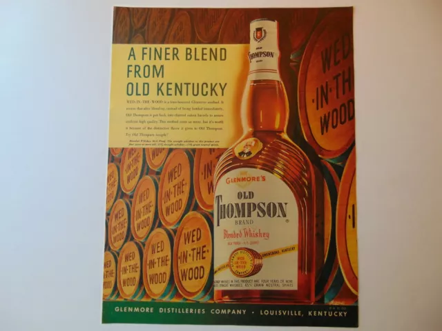 1950 OLD THOMPSON BLENDED WHISKEY Barrels Big Bottle vintage art print ad