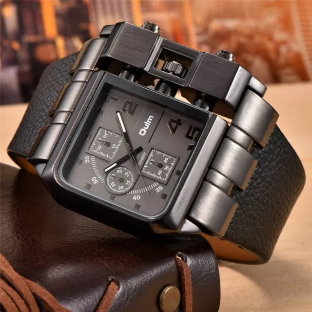 Oulm 3364 Casual Wristwatch Square Oversize Dial Wide Strap Men's Quartz Watch