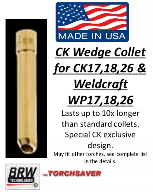 TIG Welding Torch Parts - CK Wedge collet fits WP17 / WP18 / WP26 Torches