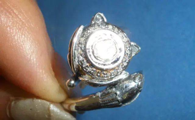 Antique Genuine 1 Ct Rose Cut 14K & Silver Diamond Ring Adjustable, Will Fit All