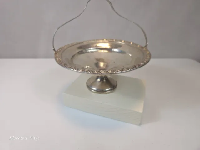 Vintage KMK Sterling Silver Footed Candy Dish Embossed Roses 7 inch Dia 3in Tall