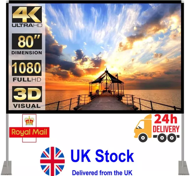 Projector Screen with Stand 80 inch 16:9 HD 4K Outdoor Indoor Projection Screen