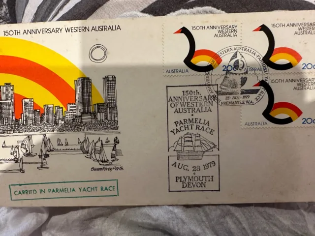 Australia - 1979 150th Anniversary WA Carried Parmelia 3x20c stamp cover