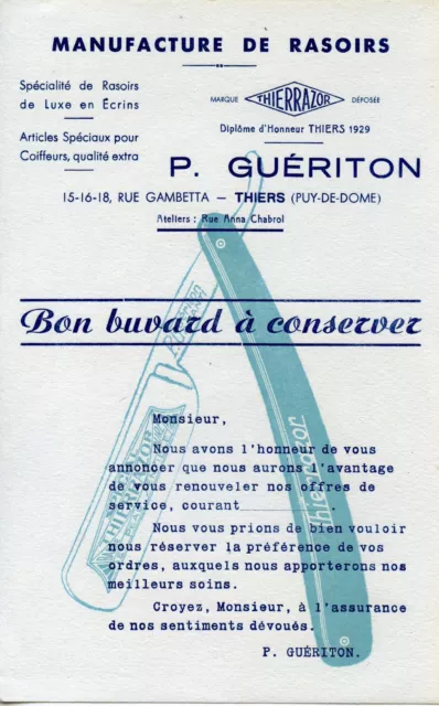 Buvard Publicitaire / Manufacture De Rasoir / Thierrazor / Gueriton / Thiers