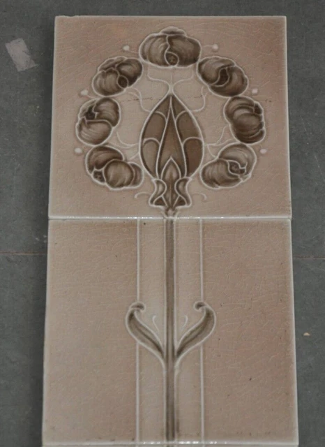 4 Pc Vintage Majolica Flower Embossed Decorative Art Ceramic Tiles , England 2