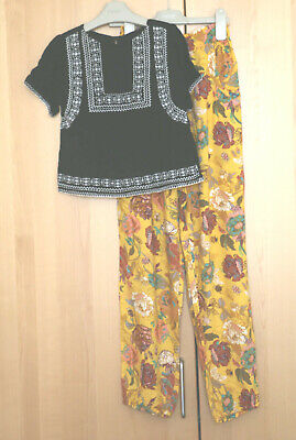 Next Girls Black Embroiered Top Age 6Yr & Ochre  Loose Trousers Age 5-6 Yr BNWT