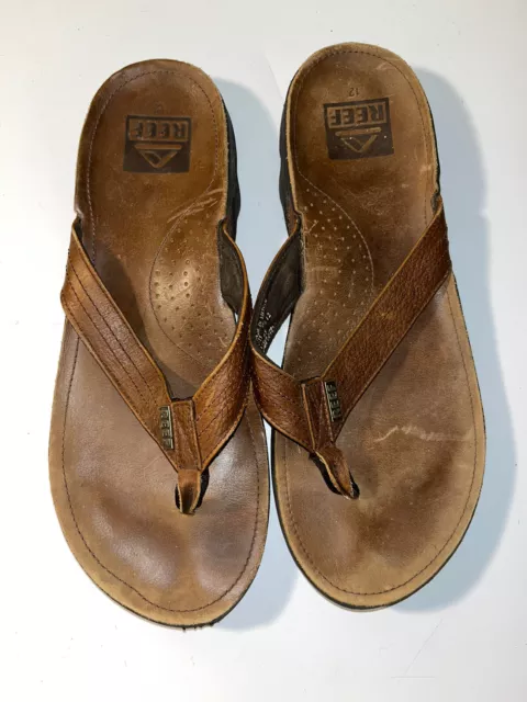 Reef J-BAY Phantom II Mens Thong Brown Leather Flip Flop Sandals Size 12