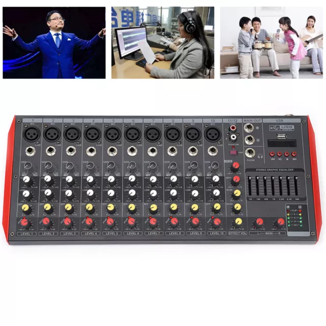 12 Channel USB Bluetooth Live Studio Audio Mixer Power Mixing Console Board 110V