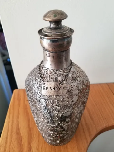 Rare Antique Chinese Sterling Silver Overlay Pinch Bottle