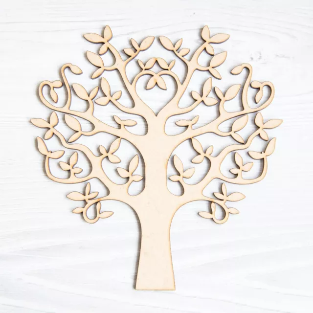 Wooden Tree MDF Shape Blank Family Tree Wedding Guestbook Crafting FREE hearts