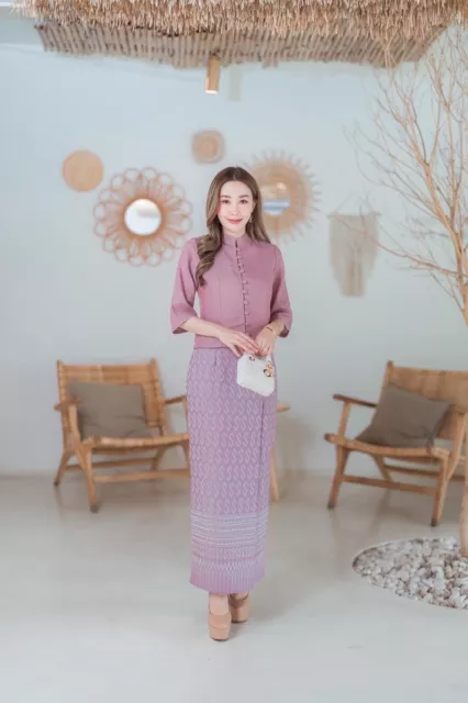 Thai Dress Traditional Sarong Women Skirt Style Blouse Set Fabric