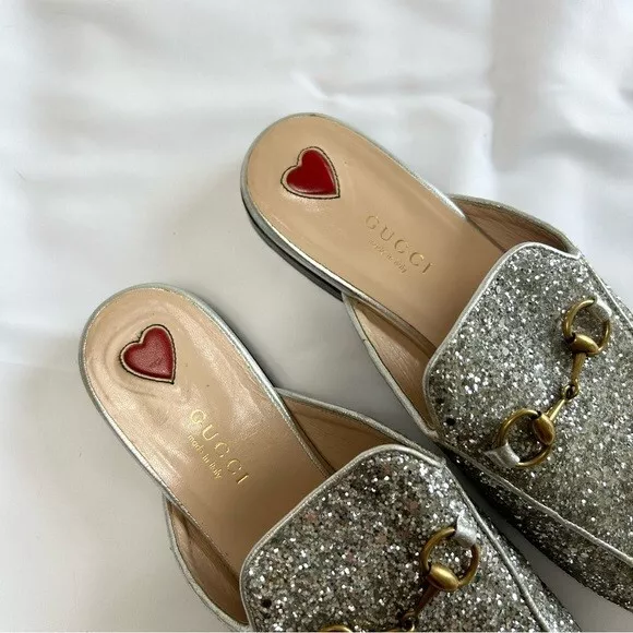 Gucci Princetown Horsebit-Detailed Glitter Leather Slippers size 37 3