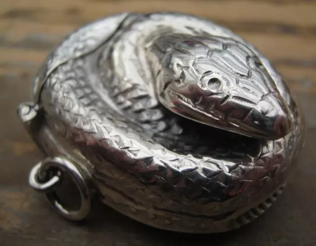 Custodia Vesta serpente argento sterling insolita stile antico con marchio di fabbrica