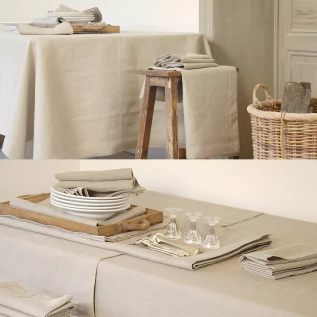 RANS VENICE PURE LINEN Tablecloths Hem Stitched Grey | Natural | White - 3 Sizes