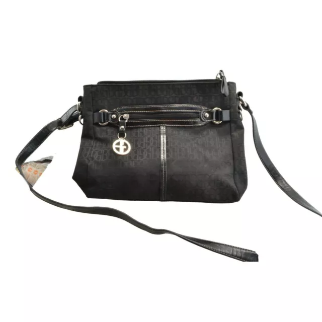 Giani Bernini Small Crossbody Soft Black Canvas With Leather Strap Handbag