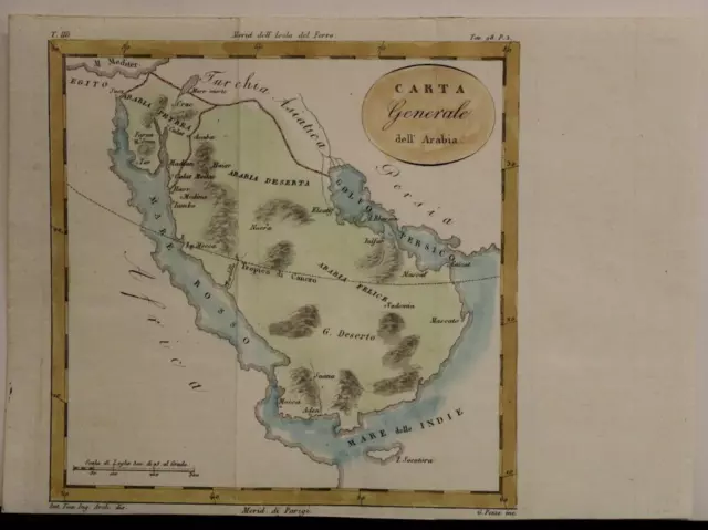 Arabian Peninsula Red Sea 1830 Antonio Tua Unusual Antique Copper Engraved Map