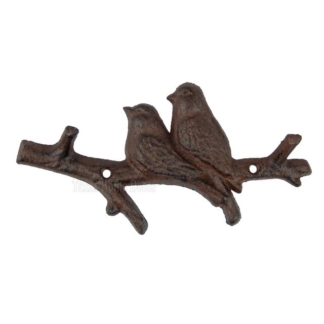 Love Birds On Tree Branch Wall Hook Key Rack Coat Hanger Cast Iron Rustic Style