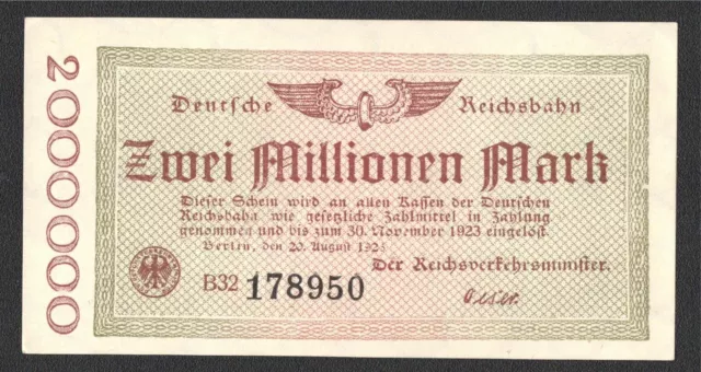 RVM- 2f), Reichsbahn - Berlin; 2 Mio. Mark vom 20. August 1923; Serie „B"