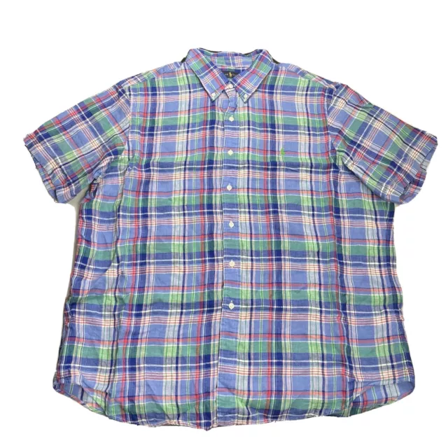 Ralph Lauren Linen Plaid Short Sleeve Button Down Shirt XXL Multicolor