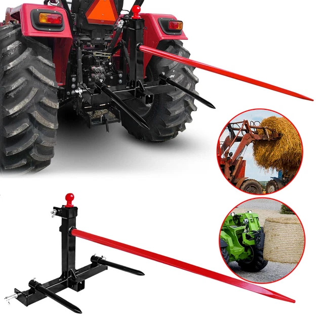 3 Point Hay Bale Spear Attachment 49inch Tractor Skid Steer Loader Quick Tach