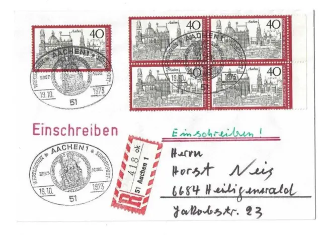 Bund Michel Nr. 788 als MEF (5 Stück) auf FDC mit SST von Aachen