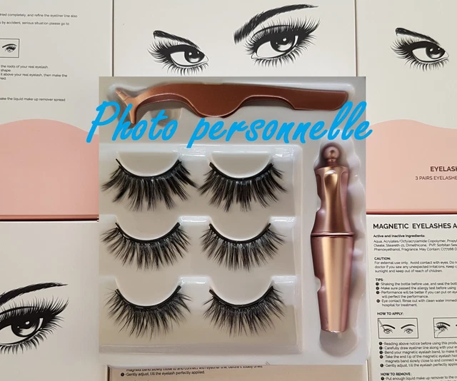 Kit 3 Paires De Faux Cils Aimantés Avec Eyeliner Magnétique - Effet Volume Russe, Noir