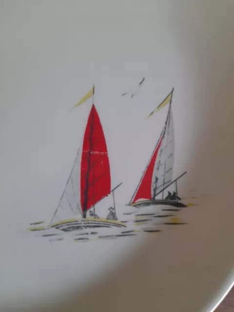 Alfred Meakin Red Sails Mid Century Dinner Plates X5 25cm 10" Diameter