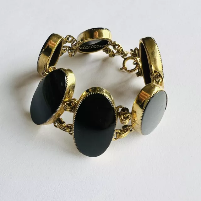 Vintage 50s CURTIS CREATIONS (Uncas) BRACELET 1/20-12KT Gold filled Onyx Ovals