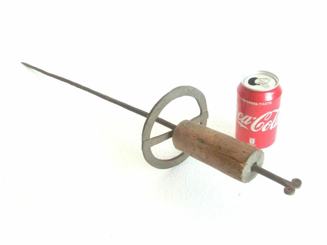 28+" ANTIQUE hand forged iron cooking roasting SKEWER fireplace hearth PRIMITIVE