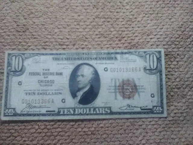 1929 $10 Ten Dollar Banknote, Crisp, Very Nice, Vf++, Brown Seal, Chicago-Issued