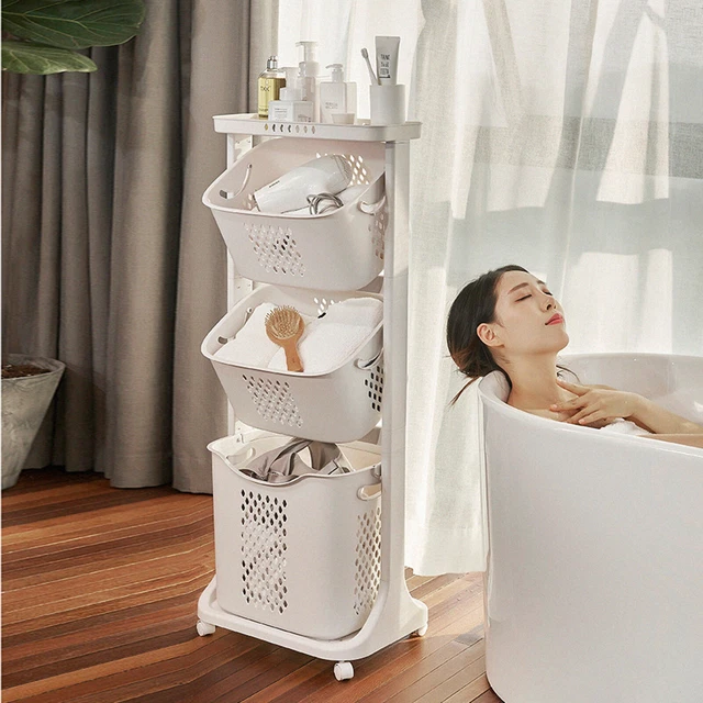 Laundry Basket Organizer Clothes Storage Rolling Cart Roller Skating Movement