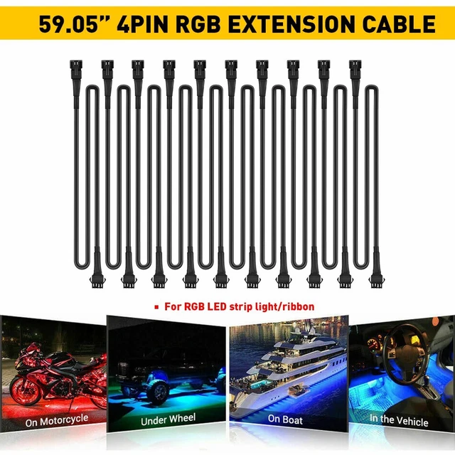 10X 4PIN EXTENSION Wire Cable Connector For RGB LED Strip Rock Lights