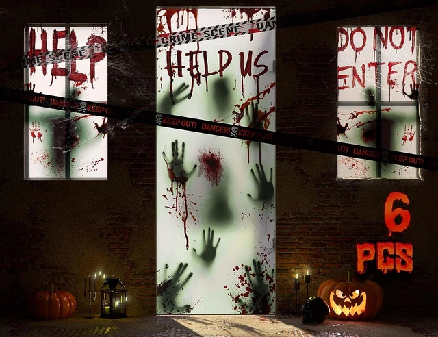 6Pcs Halloween Window Door Decoration Covers Set, Includes 4Pcs 60X30” Window Cl