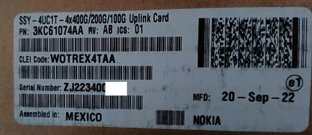 New Open Nokia 3Kc61074Aa Wotrex4Taa 4*400G/200G/100G Uplink Card