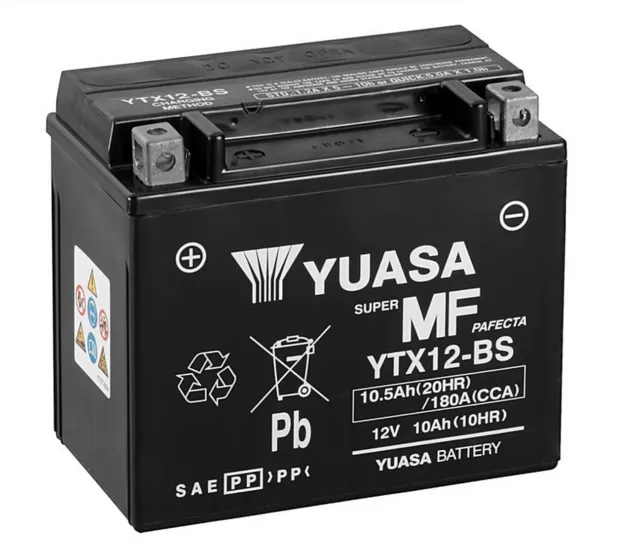 Yuasa YTX12-BS AGM Batterie 12V 10AH - Prêt pour le Montage - Moto Scooter quad