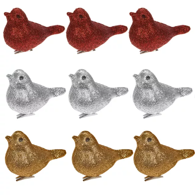 Christmas Decoration 3 Pack 8cm Clip on Glitter Birds - Choose Colour