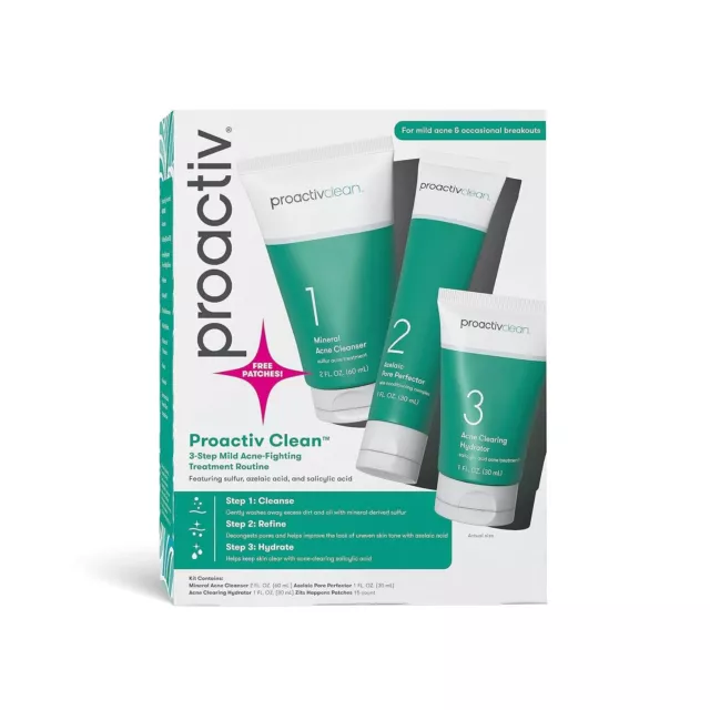 Proactiv Clean 3 Step Acne Treatment Routine with free zits patches (New)