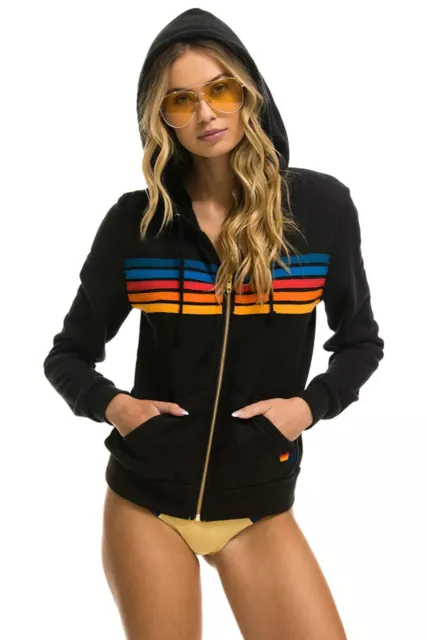 New AVIATOR NATION Full Zip 5 Stripe Hoodie BLACK XS, S MSRP $189