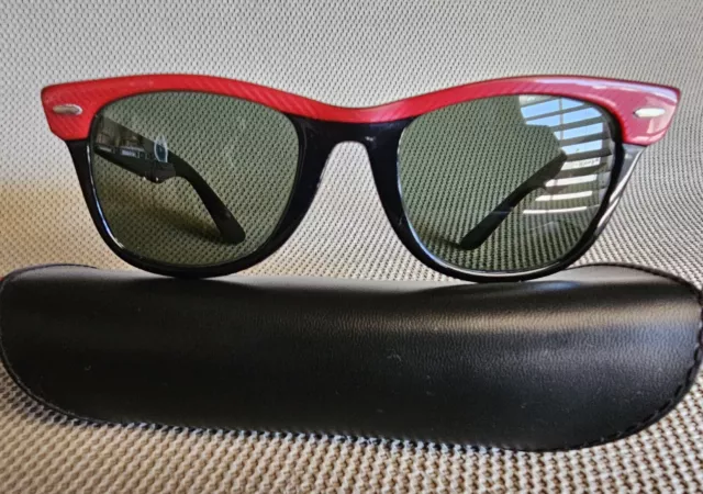 Vintage Ray Ban Wayfarer Classic Carbon Red & Black G15 Lens Bl Us Sunglasses