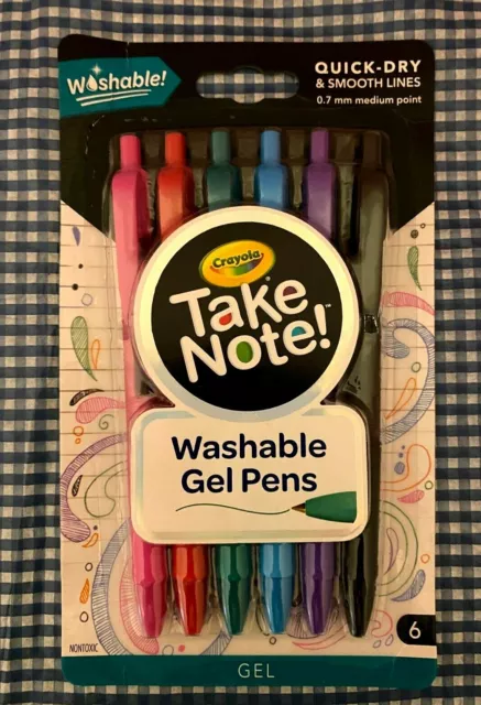 6 Pack Crayola Take Note Medium Point Washable Gel Pens assorted Colors Nontoxic