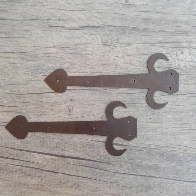 VTG iron handmade french german gothic gate door dummy hinges ornate rusty pair