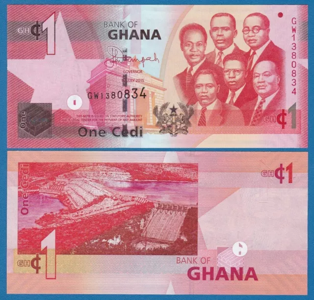 2015 Ghana 1 Cedi Hydro Electric Dam Unc Banknote Currency