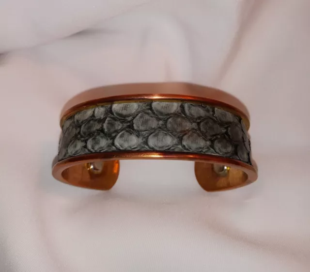 Taylor & Tessier Medium Cuff Bracelet  in Army Green Python Skin & Brass/Copper