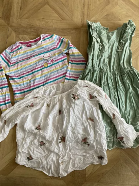 Girls Bundle Age 6-7 Dress Top Smock 3 Items Striped Flowers Embroidered A