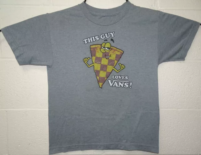 Vans Of The Wall Talking Pizza This Guy Loves Vans T Shirt Kids size Medium Gray