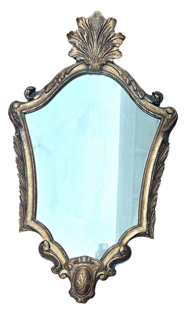 French Italian Rococo Style Gilt Wood Plaster Wall Mirror Gold Antique Vintage g