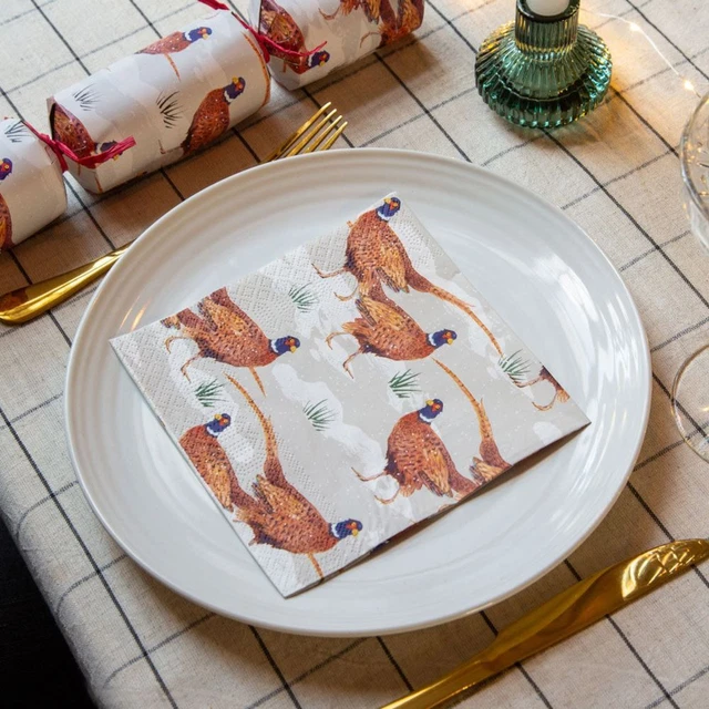 Christmas Pheasant Napkins | Luxury Botanical  Party Dinner Tableware x 20