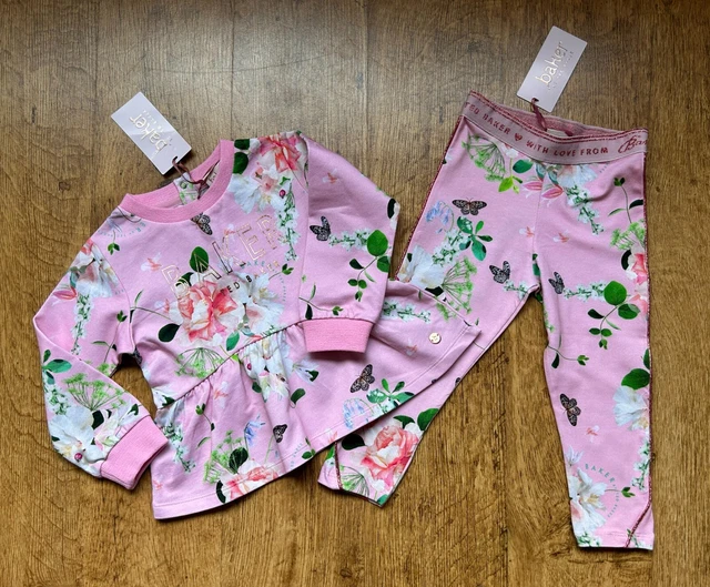 Set outfit leggings top maniche lunghe Ted Baker 18-24 mesi floreali prezzo di ricambio £52 nuovi con etichette nuovi