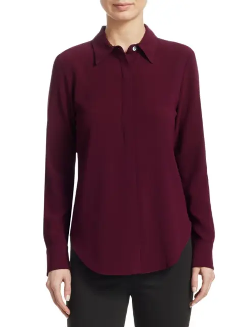 NWT Theory Sunaya Crepe Shirt Blouse Pink Currant (Burgundy) Size M $235