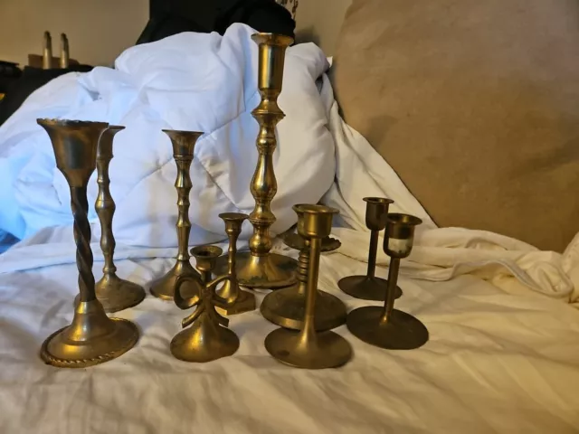 Lot of 10 Vintage Brass Candlestick Holders